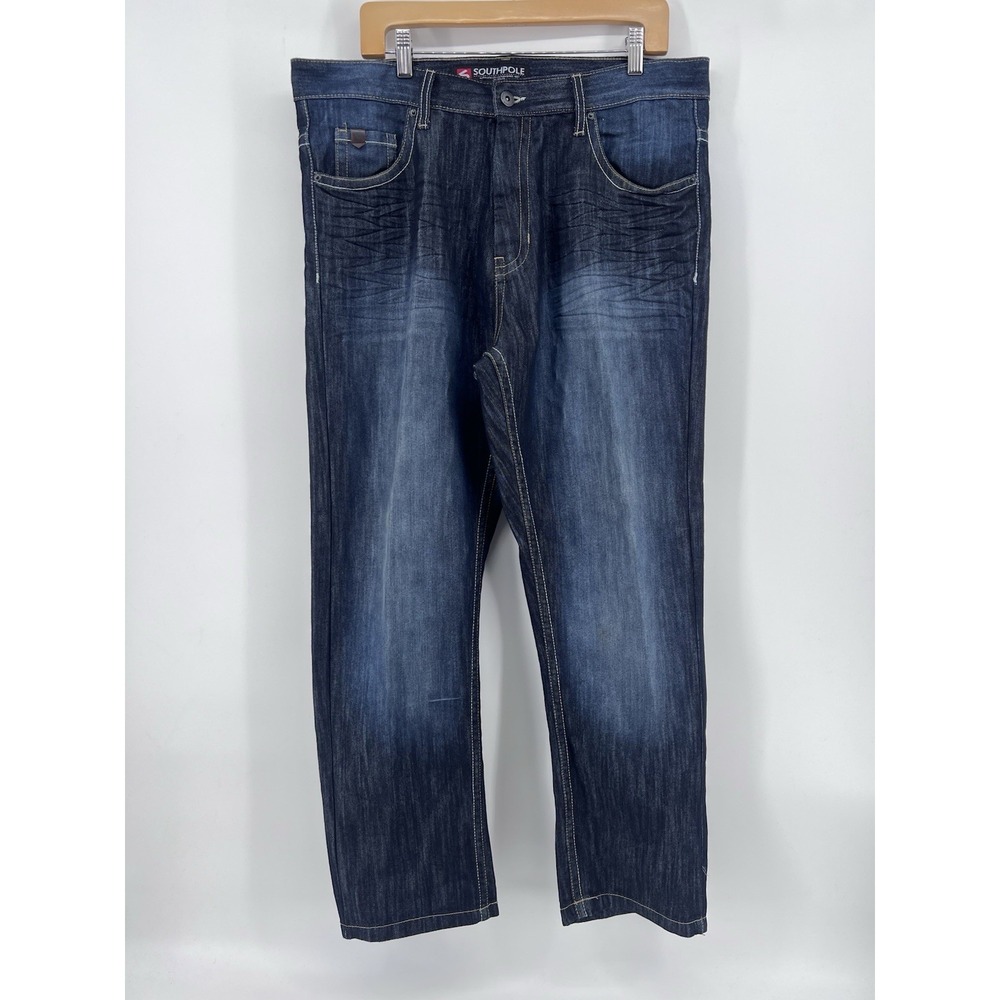 Y2K Southpole Denim Jeans Size 36x30 Faded Dark Wash MCMXCI - Picture 2 of 8